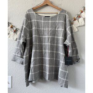 Cynthia Rowley Windowpane Gray Knit 3/4 Sleeve Slouchy Sweater Academia NWT 3x